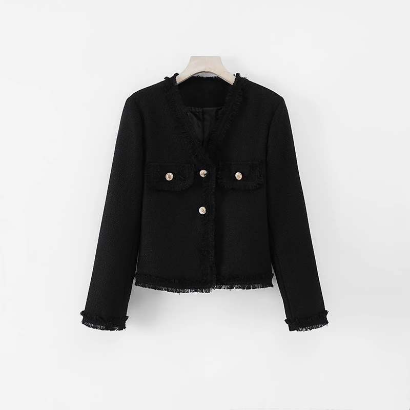 宽松型秋季女纽扣短外套小香风开衫秋冬加厚法式复古53-K53