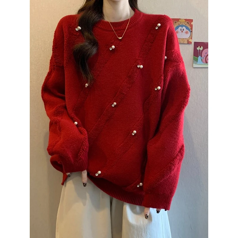 2024蛇年本命年衣服红色毛衣大码女装胖mm冬季韩系气质针织衫上衣