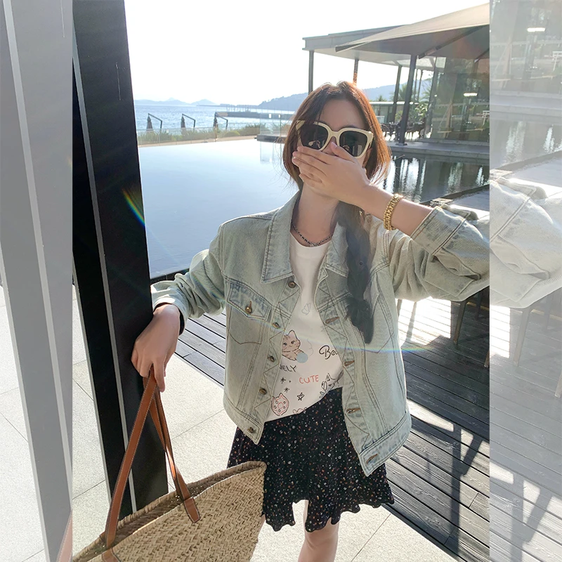 曾小咸 复古洗水蓝短款牛仔上衣女2025春开衫外套Z251WY0224