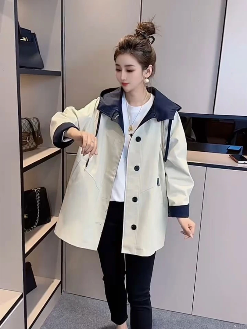韩系高级感风衣外套女2025春秋新款小个子连帽爆款日系英伦风休闲