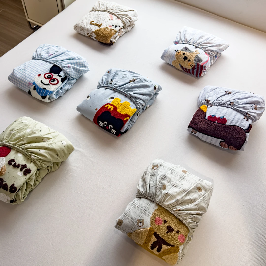 朵罗塔丨卡通小熊双层纱纯棉床笠罩新款2025全棉单件床垫罩保护套