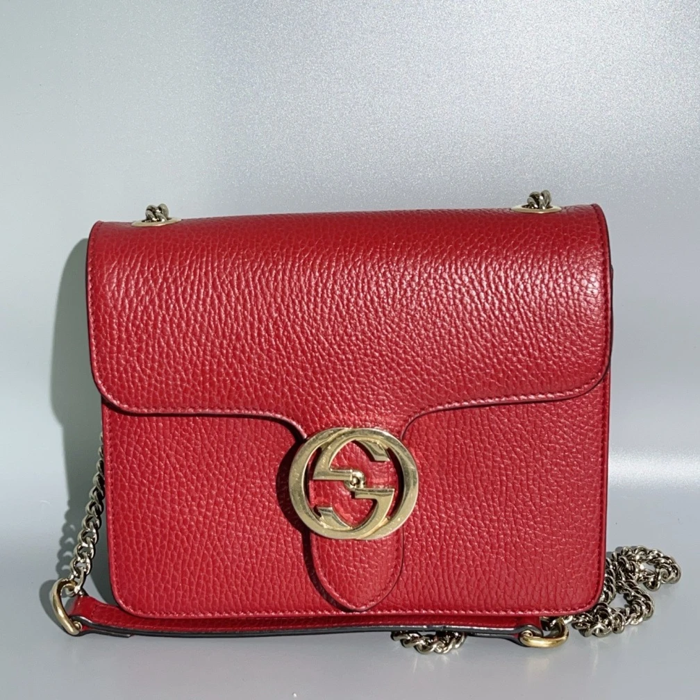 95新 GUCCI/古驰 红色双G风琴链条包 1597 9629