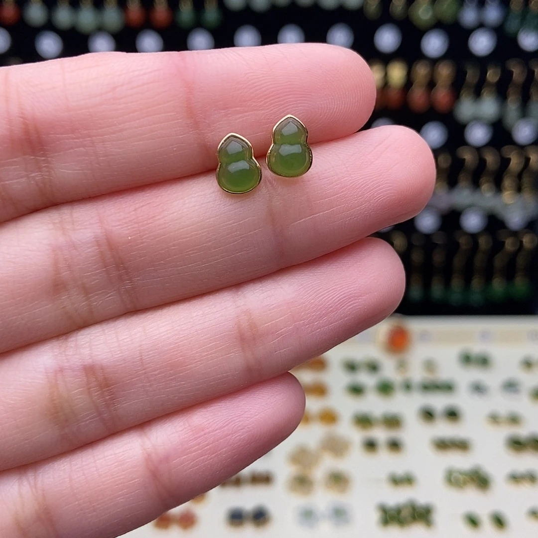 和田玉银S925镀金镶嵌耳饰