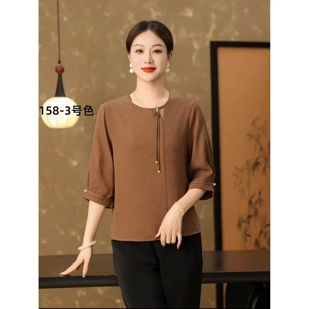 158夏季薄款新中式国风提花t恤