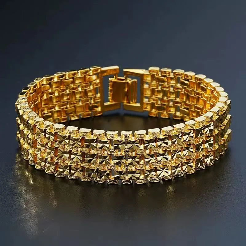 铜项链 N162男士24k黄铜镀金项链女款霸气南非火烧金里外一色手链