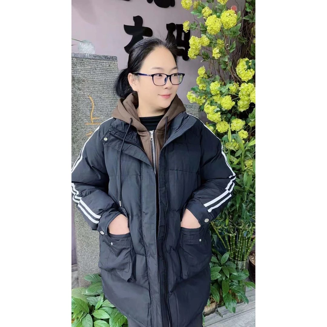 【3355】24冬季 MF中长款加厚棉服 宽松休闲 时尚 黑色连帽棉衣