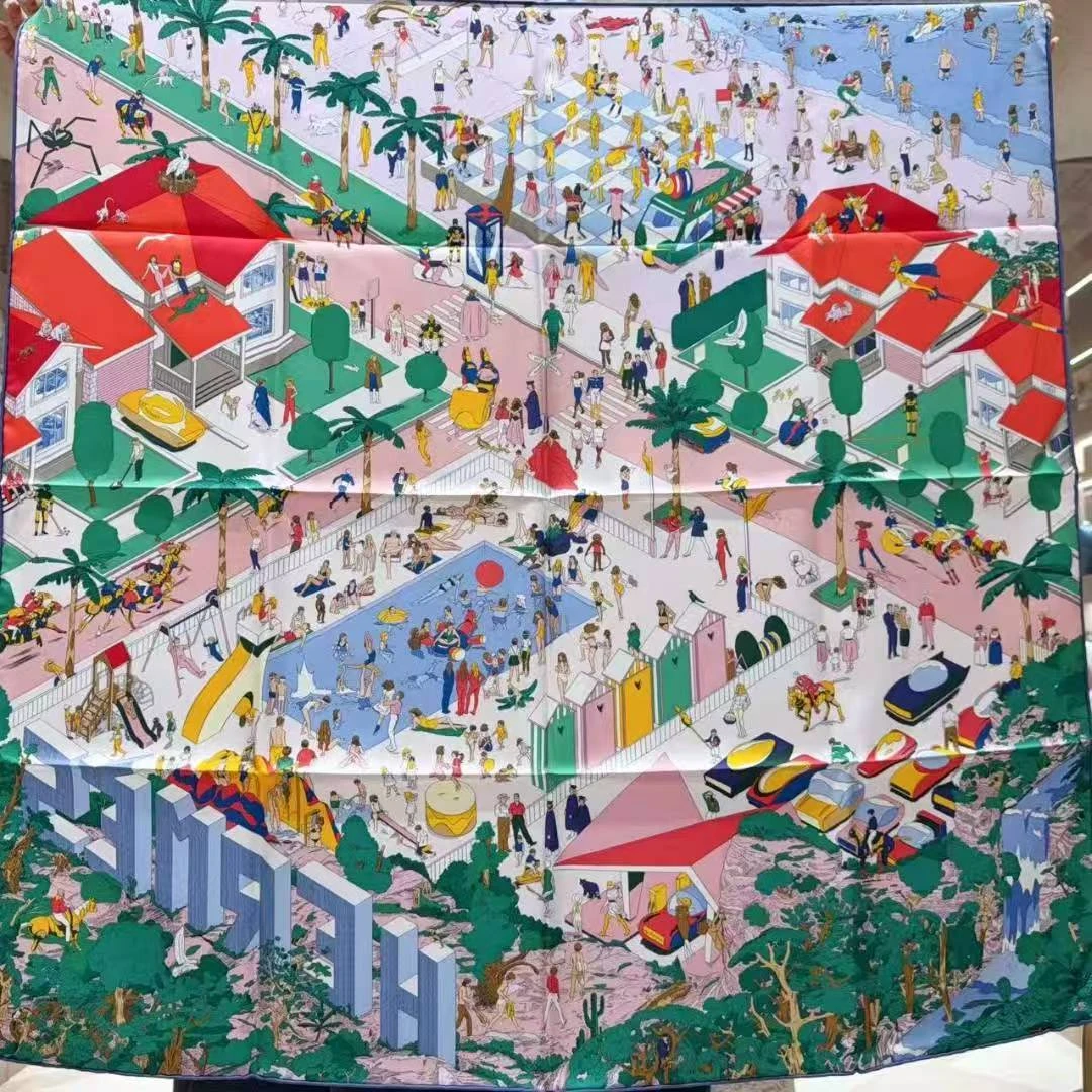 未使用 Hermes/爱马仕 “海滩上的爱马仕”丝巾尺寸： 90*90cm绿色