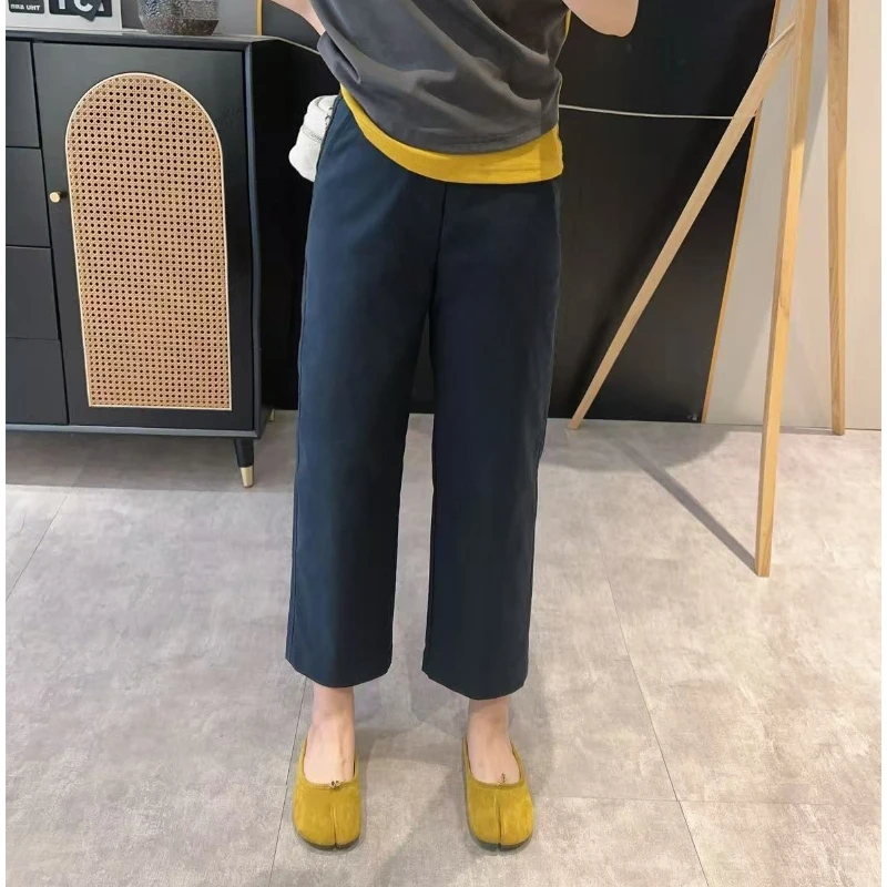 【平口袋直筒裤】夏季一粒扣后松紧腰时尚显瘦休闲直筒裤 KX95019