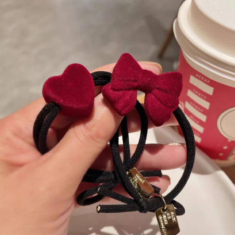 2025新年红色蝴蝶结头饰韩国简约发圈橡皮筋女扎头发绳马尾头绳