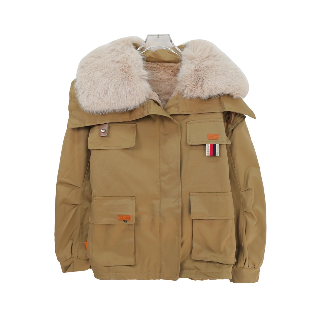 法式复古大毛领派克服短款冬季加绒加厚保暖外套S5495