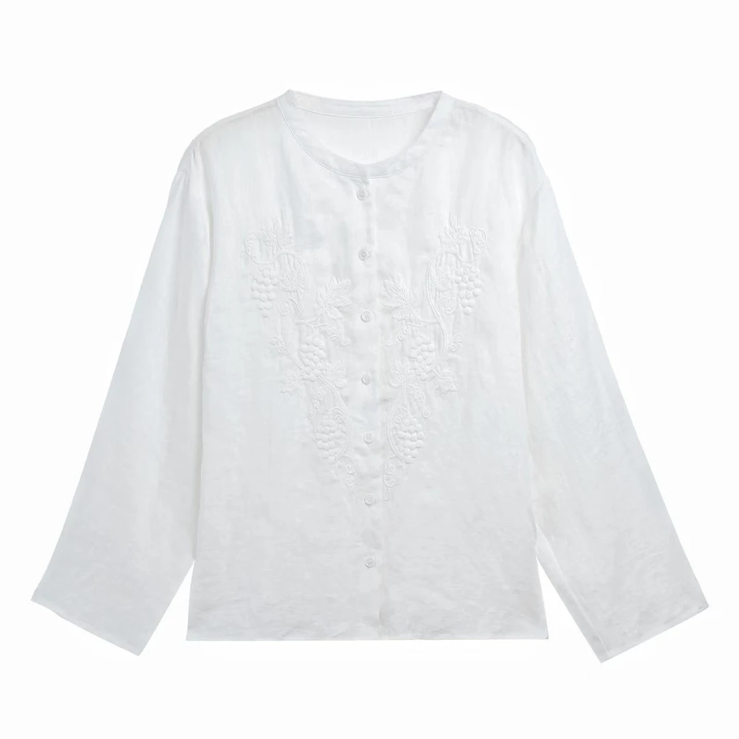 【葡萄庄园】水溶刺绣汉麻极简风透气衬衫欧若新中式长袖开衫25292
