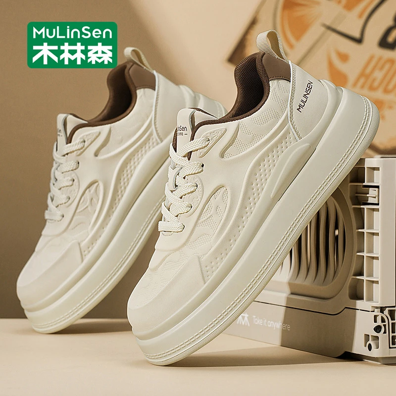 木林森男鞋2025秋季新款休闲板鞋时尚百搭运动厚底增高小白鞋男款