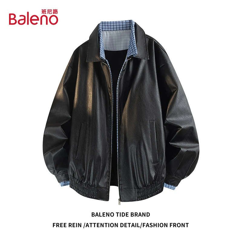 班尼路春秋季日系复古痞帅PU机车皮衣男士新款美拉德中性夹克外套