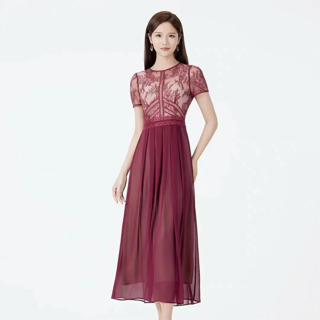 SUSSI/古色25夏季商场同款圆领泡泡短袖贴花褶摆连衣裙