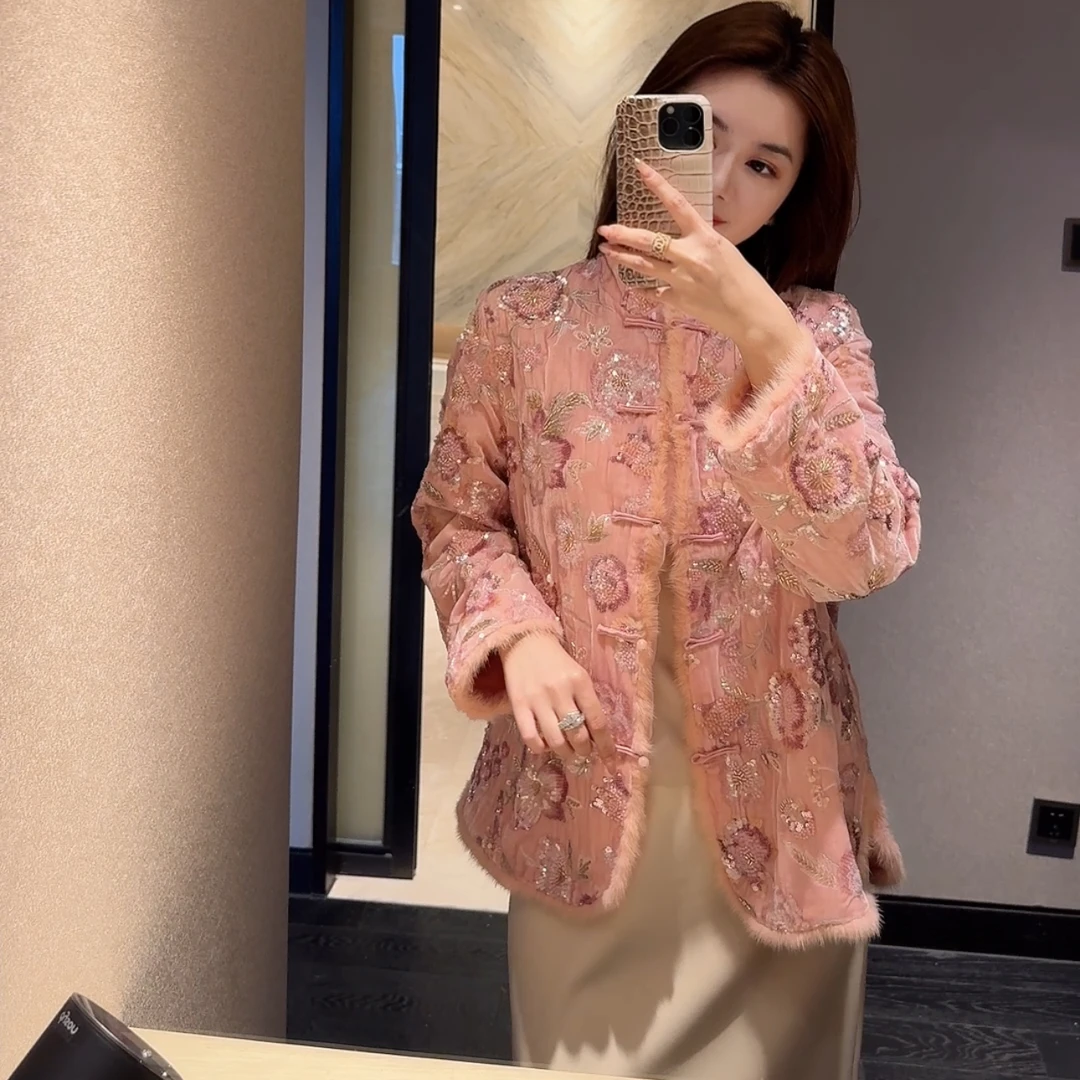 Lillieee-桃花诺 秋冬保暖新中式国风复古轻奢立领棉服