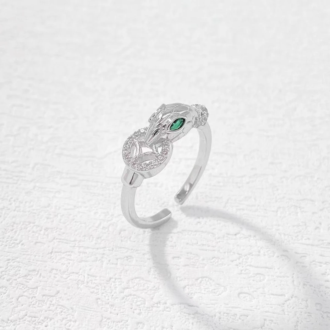 铜合金戒指 木木（CJ5942） 精镶钱钱蛇头开口戒指