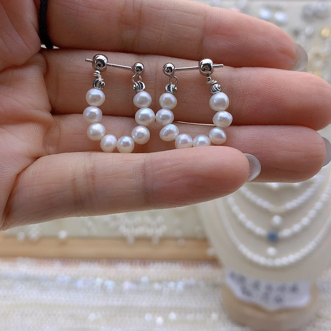 银S925镶嵌淡水珍珠耳饰