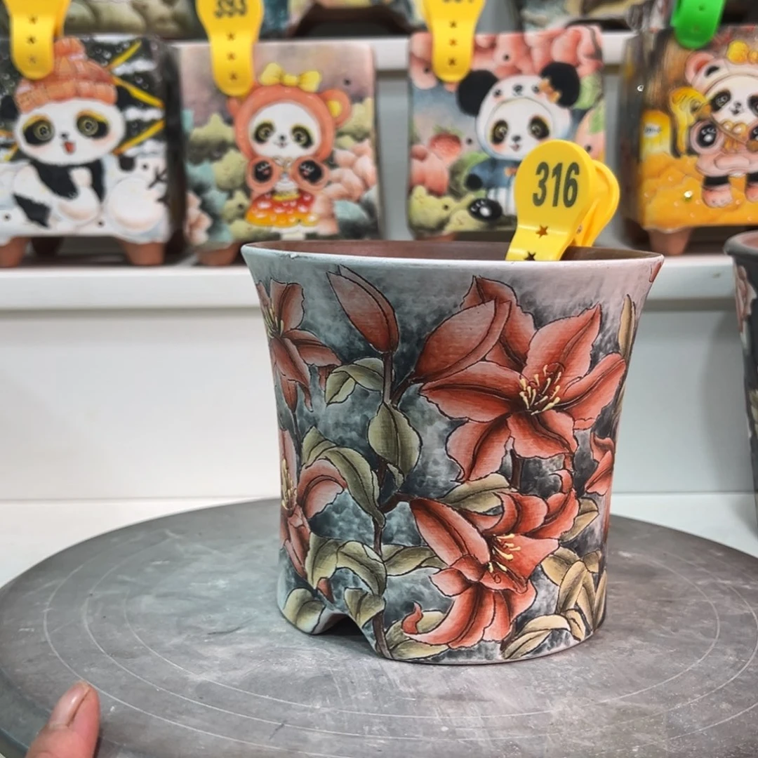 紫砂花盆手绘花盆316瑕疵