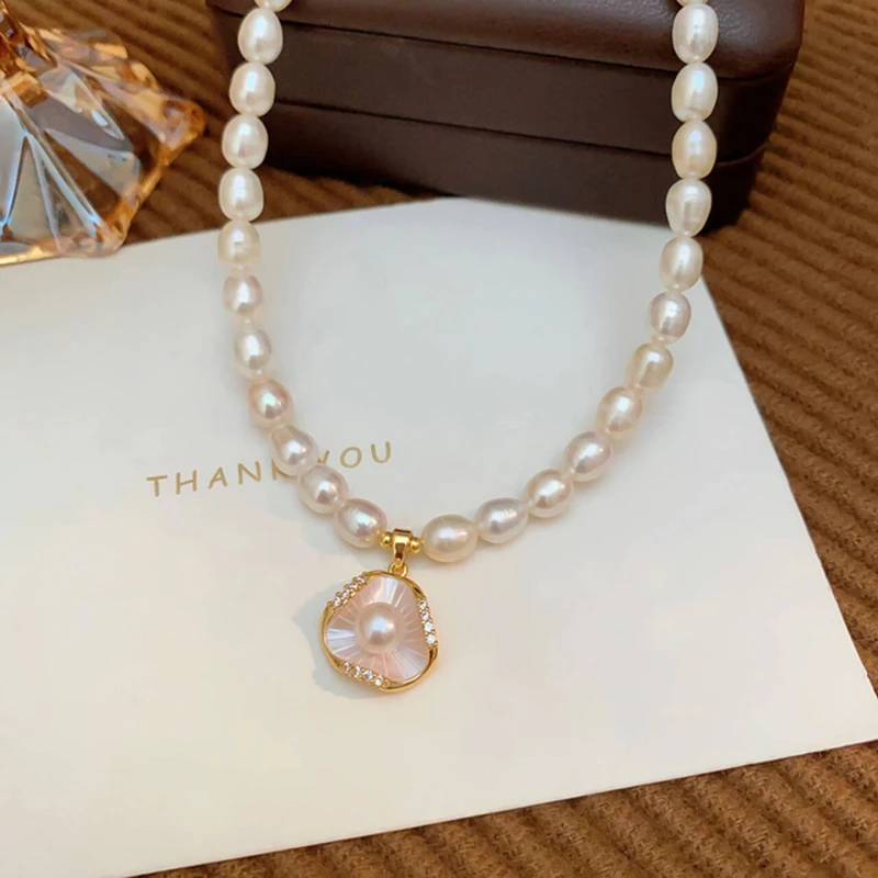 高品质5mm天然淡水珍珠项链女气质小众设计荷叶吊坠锁骨链颈链