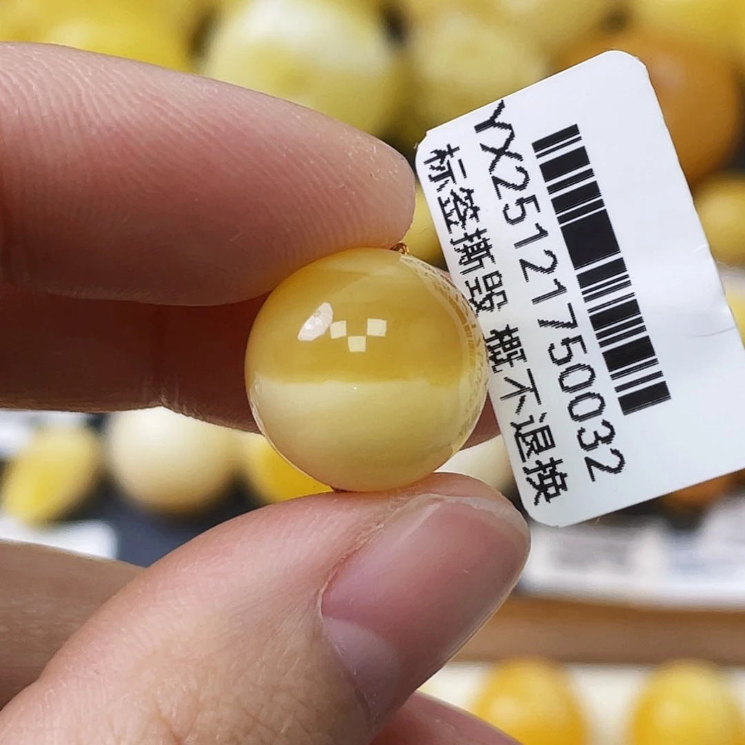 蜜蜡未镶嵌珠宝奇石13.9mm金瓷白半山水 冰花