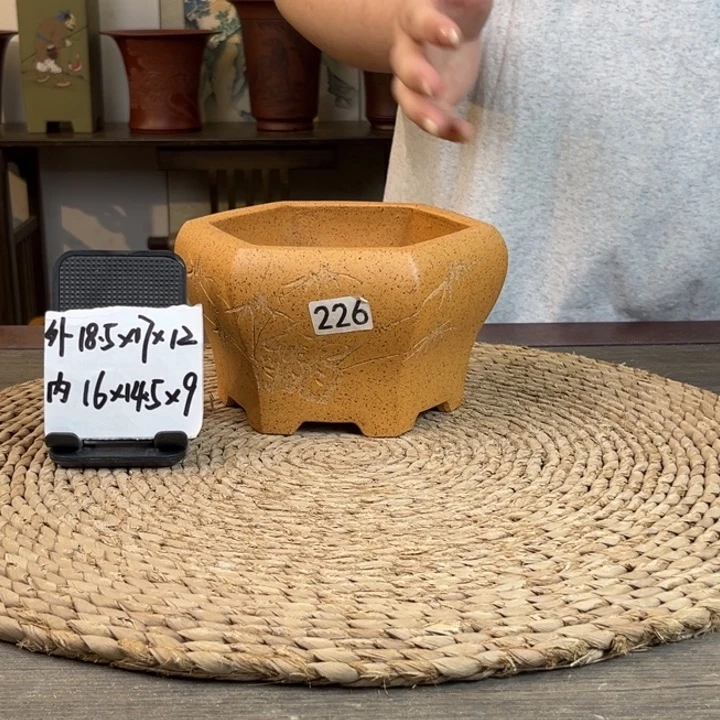 紫砂花盆 柴烧竹刻宫灯226