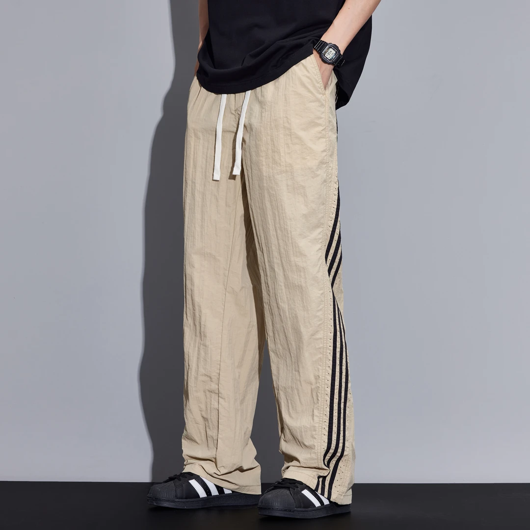 Kuvine美式高街条纹休闲裤男春季新款潮牌宽松阔腿垂感运动冲锋裤