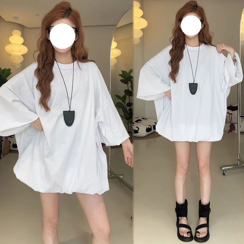 韩系甜美学院风泡泡袖五分袖T恤女学生宽松显瘦夏季新款