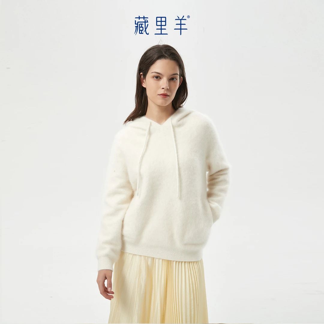 藏里羊【北美小动物毛毛】“糖霜”贝贝白 高级减龄套头帽衫M1585