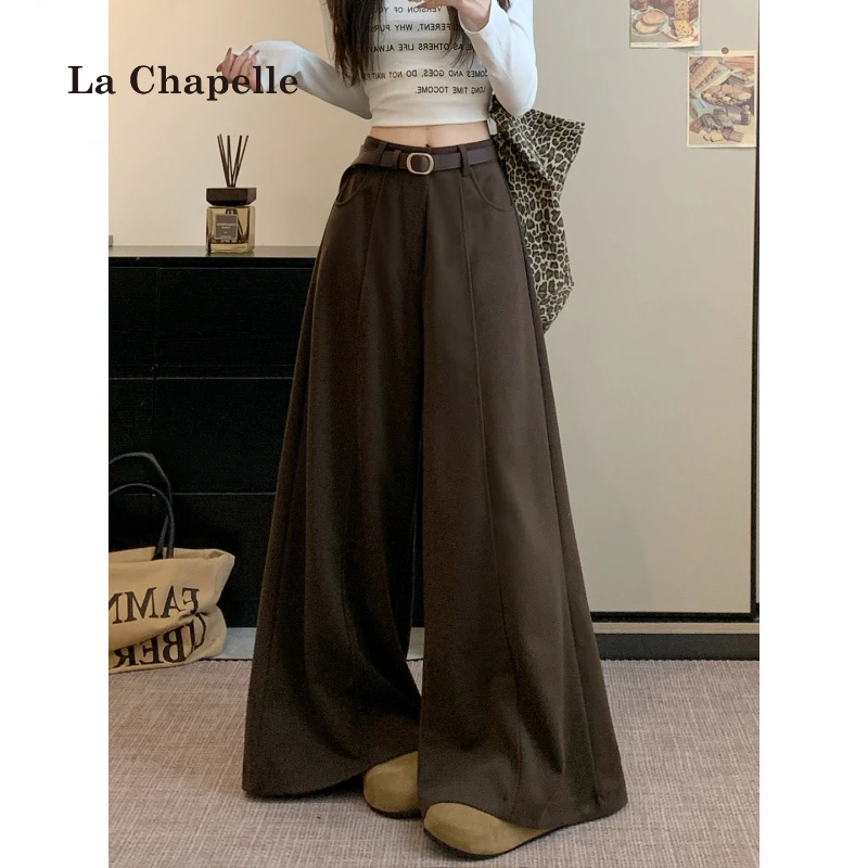 拉夏贝尔2025新款秋冬毛呢休闲阔腿裤显瘦洋气时尚直筒宽松长裤女