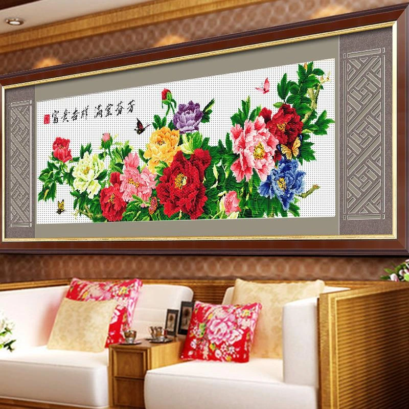 优品富贵十字绣六尺牡丹刺绣印花中国风手工大幅客厅2024新款线
