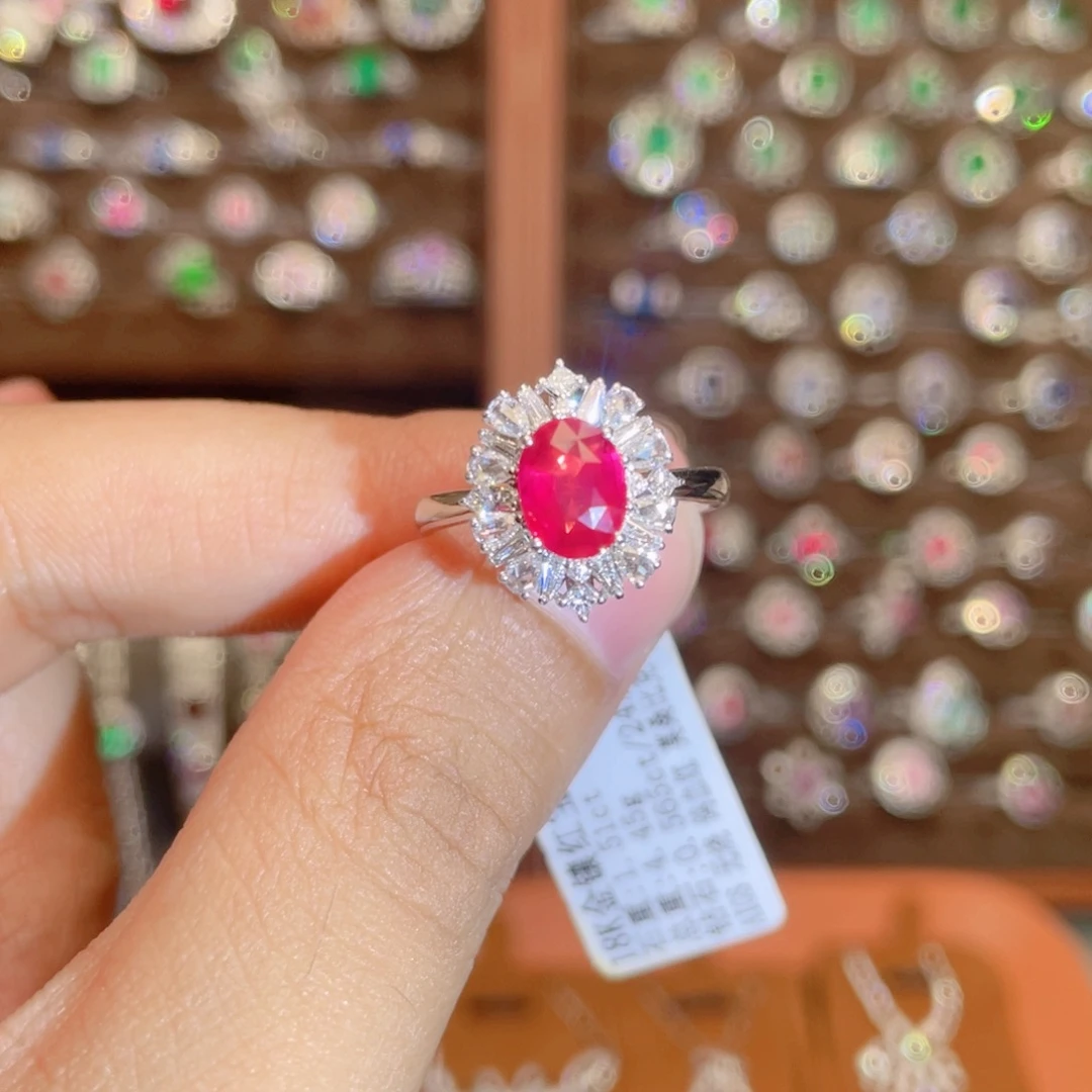 戒指红宝石18K金镶嵌1.51ct 无烧鸽血