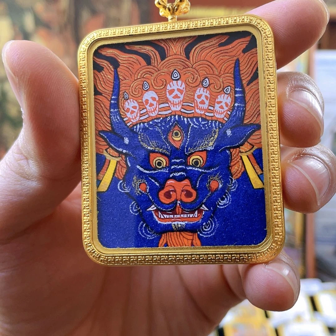 吊坠粗砂大威德面首唐卡