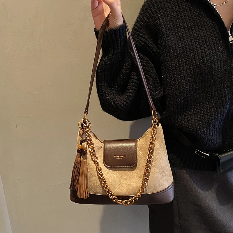 【魅雾棕语】新款腋下托特包包女款秋冬菱格通勤包百搭单肩斜挎包