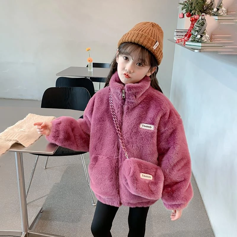 ba巴拉扣扣巴拉女童加绒外套冬装2025新款童装中大童水貂绒衣服儿