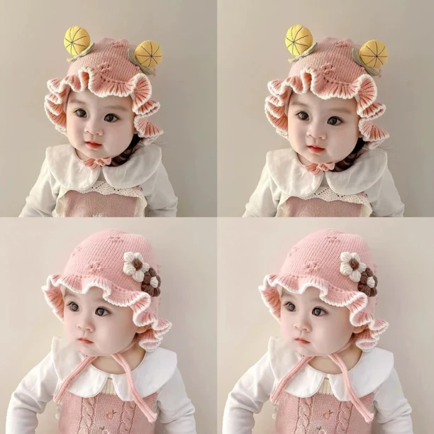 婴儿帽子秋冬季女宝宝可爱超萌冬款洋气公主帽保暖护耳儿童毛线帽