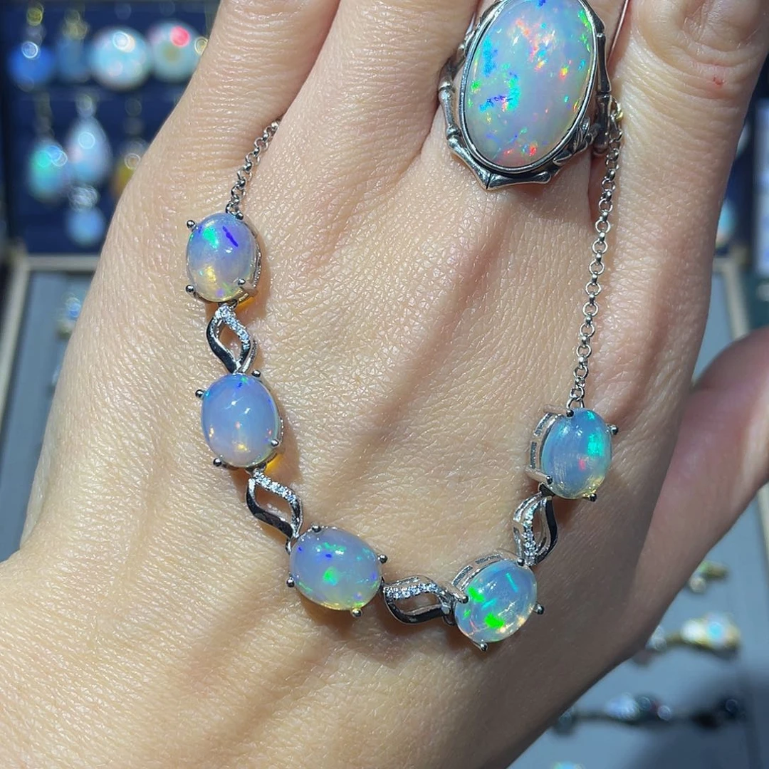 欧泊欧泊手链戒指银S925镶嵌M**花