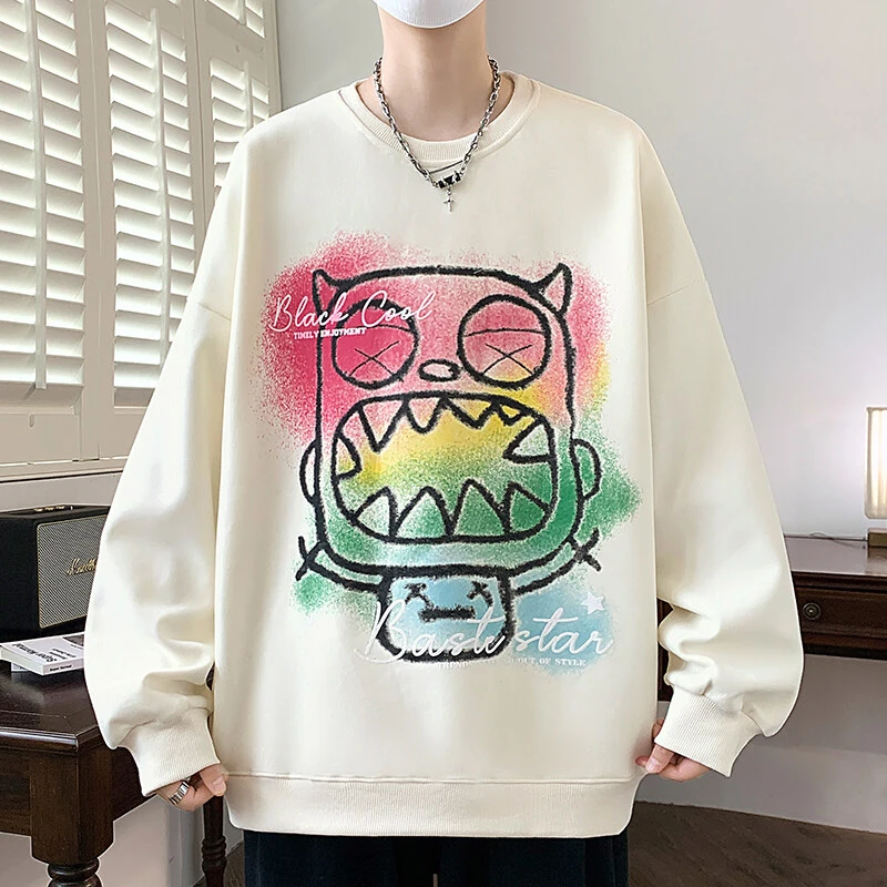 春季新款美式圆领卫衣男复古休闲新款潮牌宽松青少年男生卫衣上衣