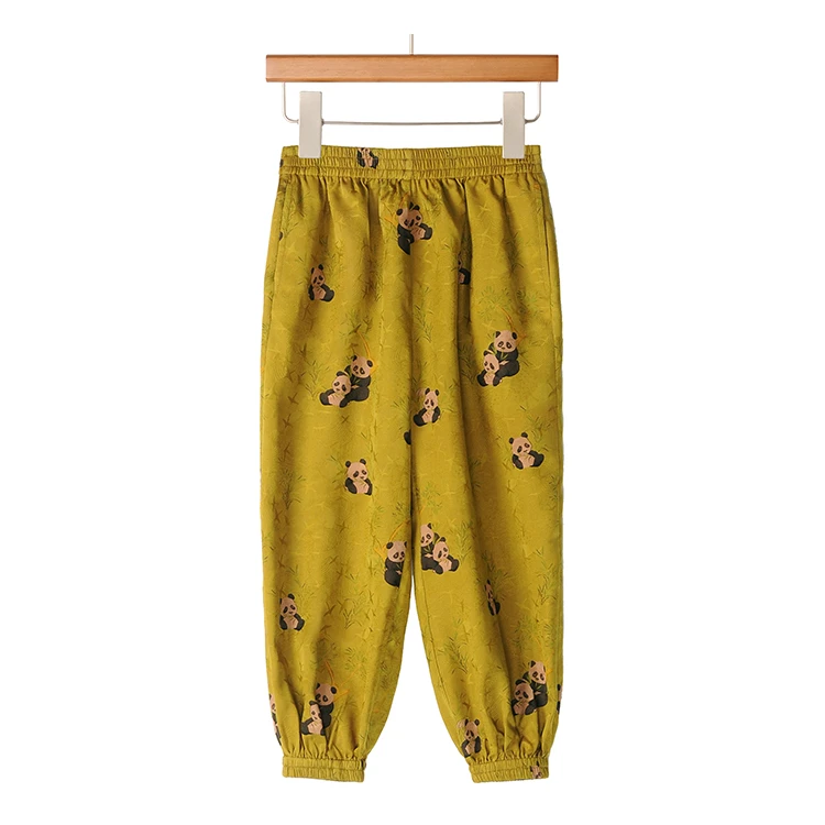 莨宝宝「萌福双全」B025长裤100%桑蚕丝儿童透孔罗红云纱休闲裤