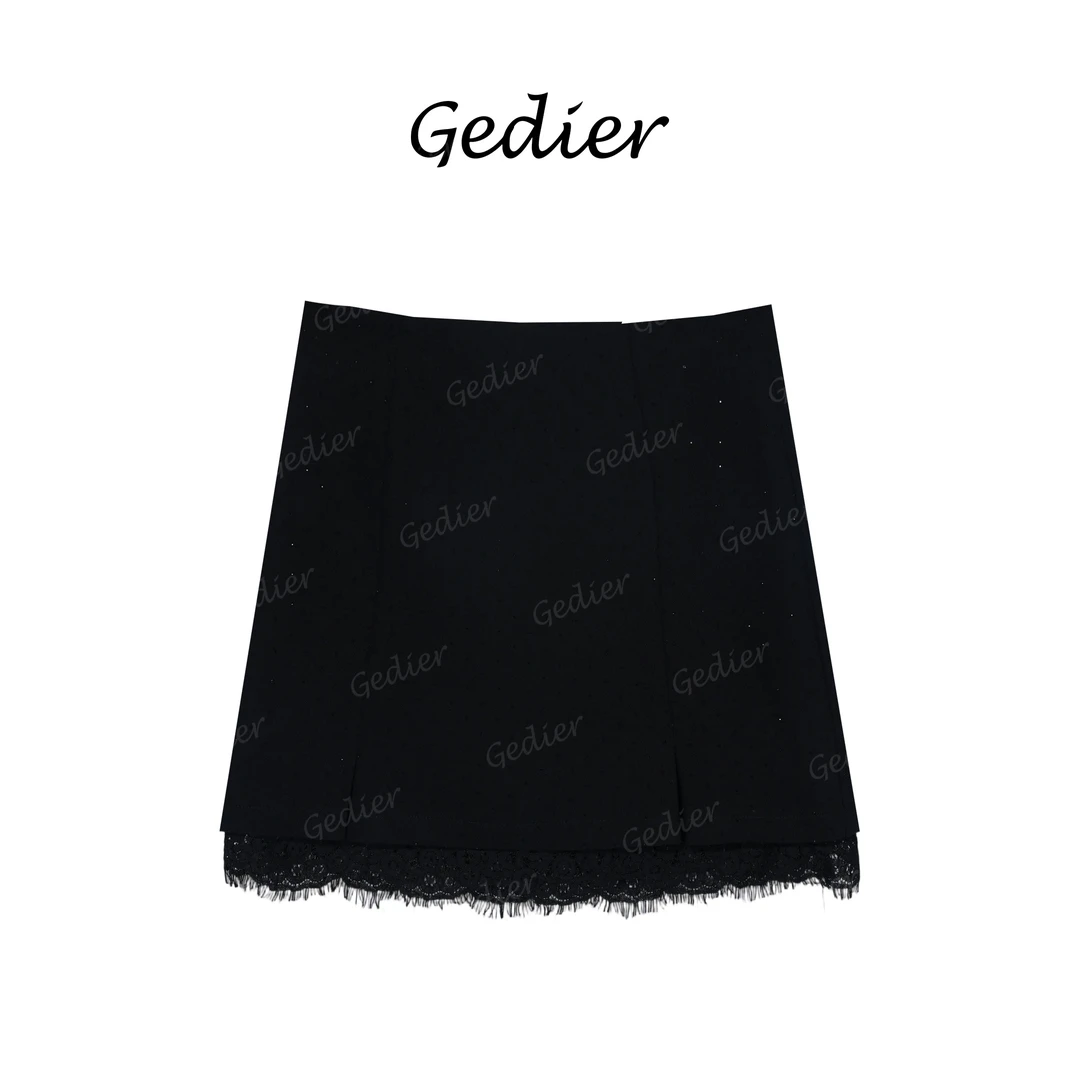 【歌蒂尔Gedier】2025年春季欧若风蕾丝装饰黑色A字短裙 QG510573Y
