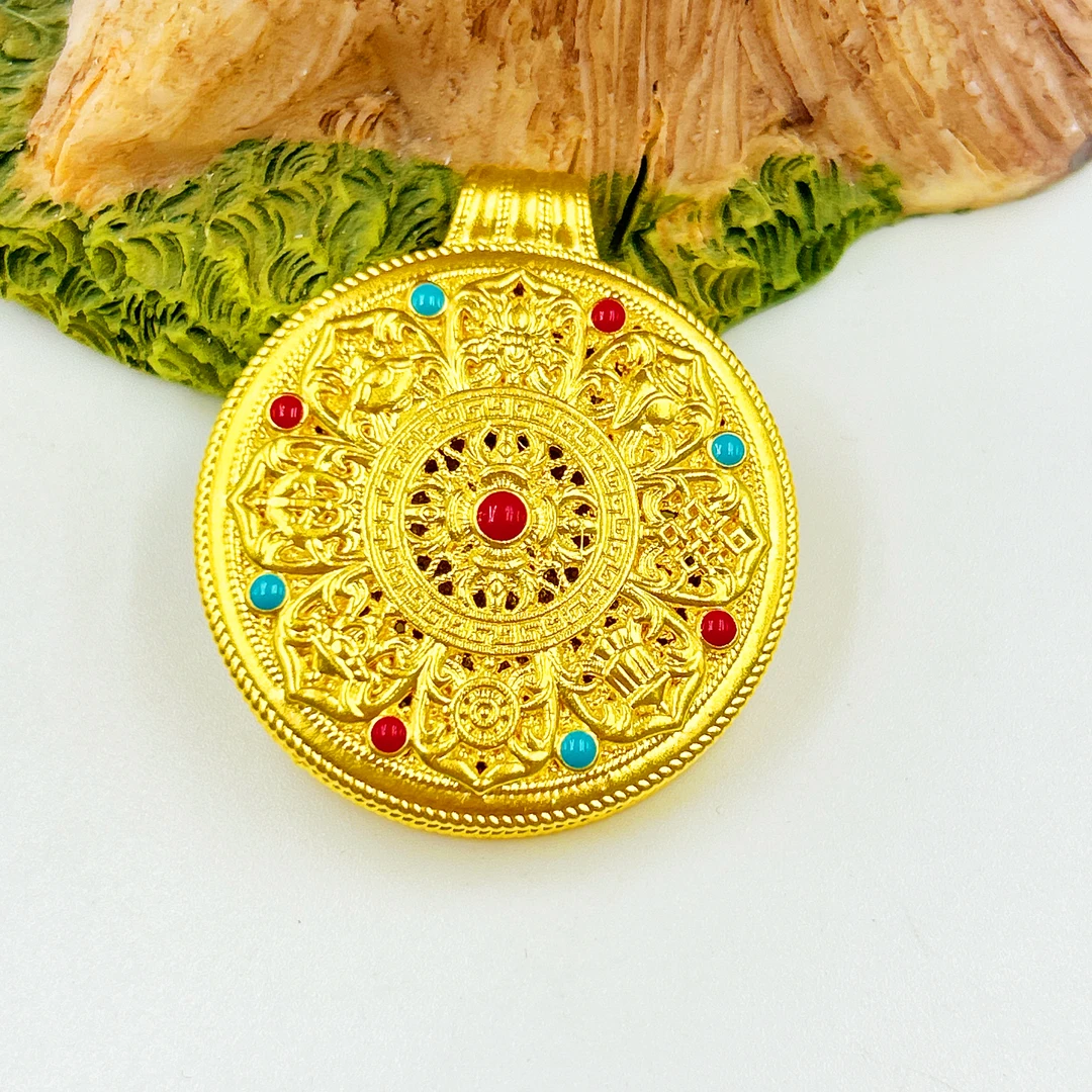 足金999  珐琅彩花丝如意罗盘吊坠 5D工艺黄金 A4