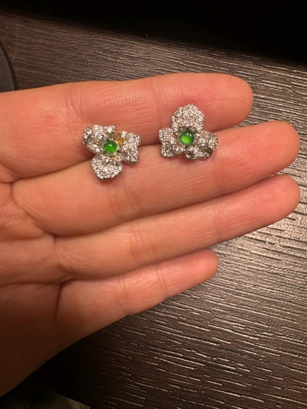 翡翠s925银托耳钉