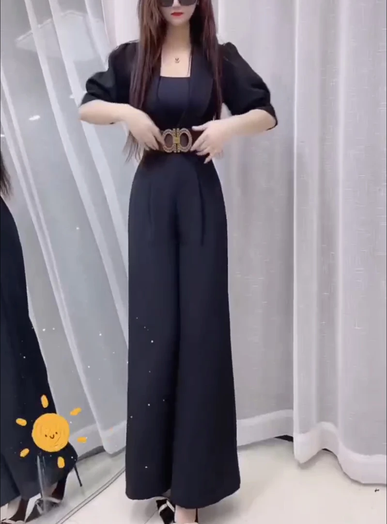 薄款西装领连体裤套装女新款洋气高端收腰垂感连衣阔腿长裤潮
