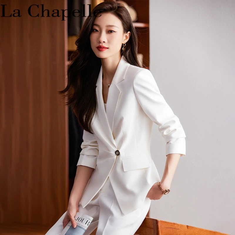 拉夏贝尔白色西装套装女春秋2025新款高级感职业正装工作西服外套