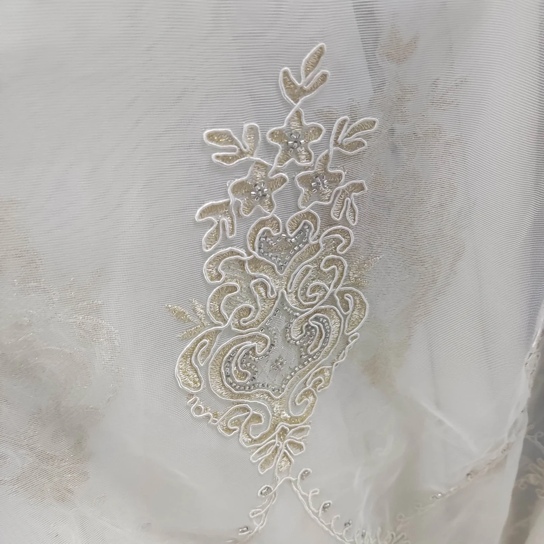 3705米白色欧花纱帘宽5.9米高度2.73米挂钩款