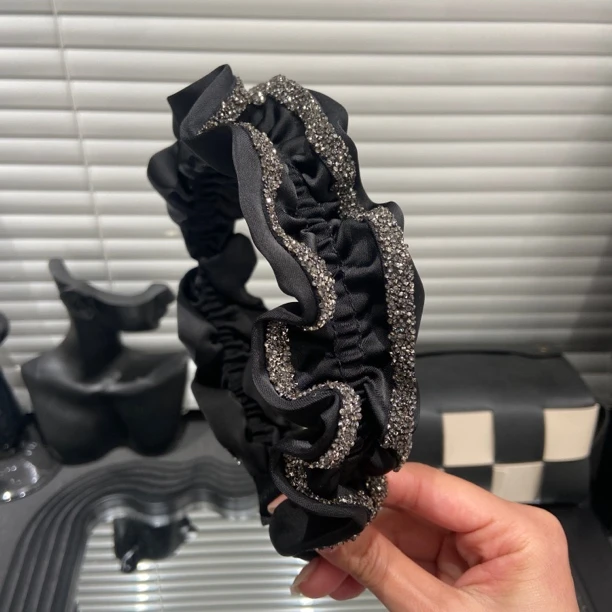 E4044新款黑色褶皱发箍女高颅顶压发头箍百搭发卡子宽边脸小 洗脸