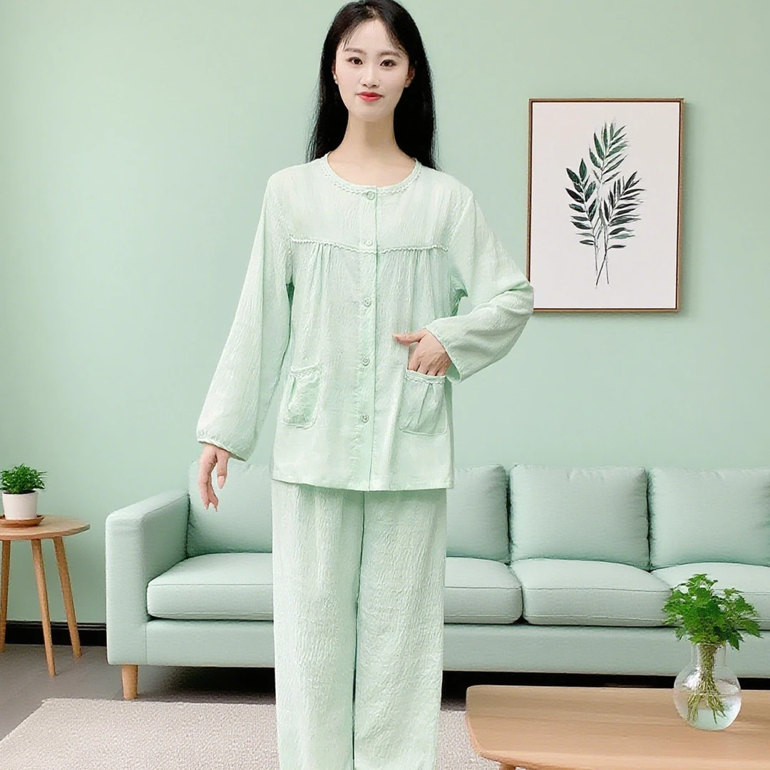 睡衣女士2025新款春秋季长袖云朵棉可外穿不带胸垫家居服套装Y171