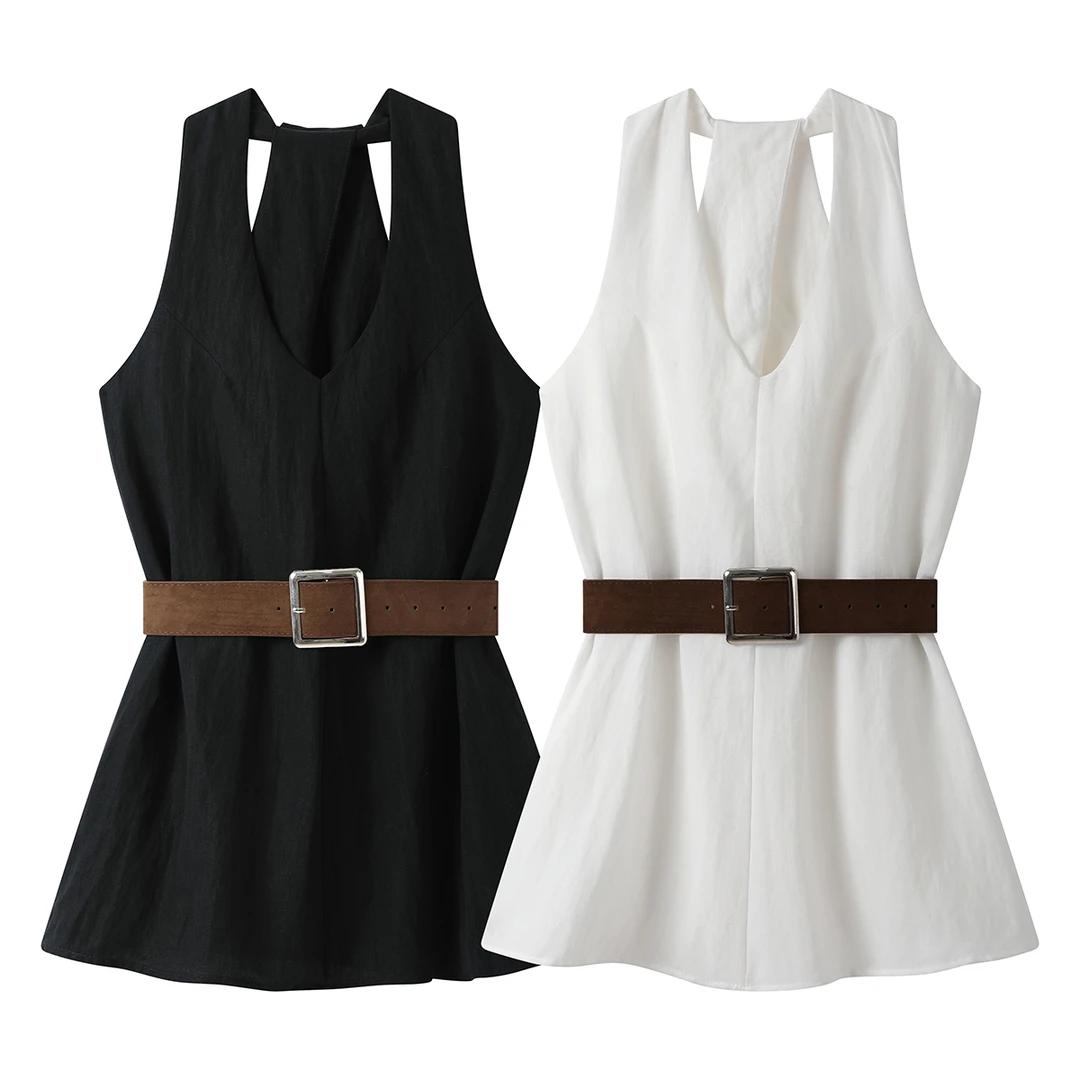 大码胖MM法式气质高级感小衫洋气露背挂脖衬衫女装夏季时尚上衣潮