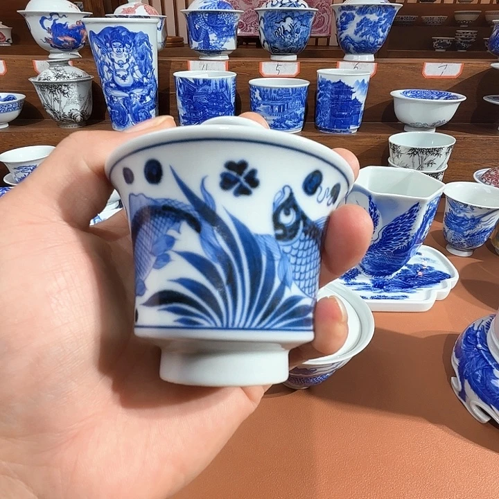 万****青花手工手绘盖碗