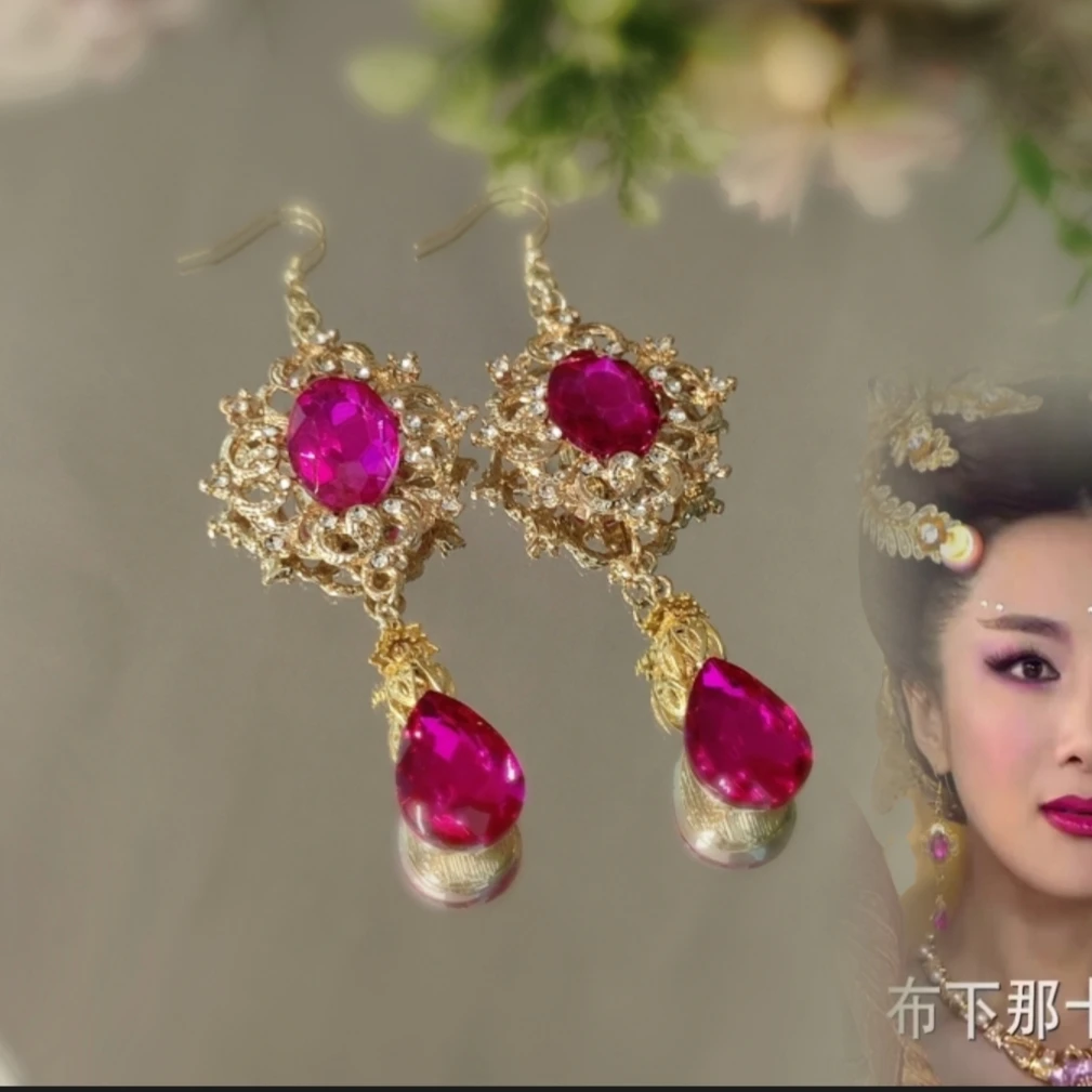 925银仿水晶耳饰 封神英雄苏妲己同款耳环复古宫廷纯银水滴耳饰