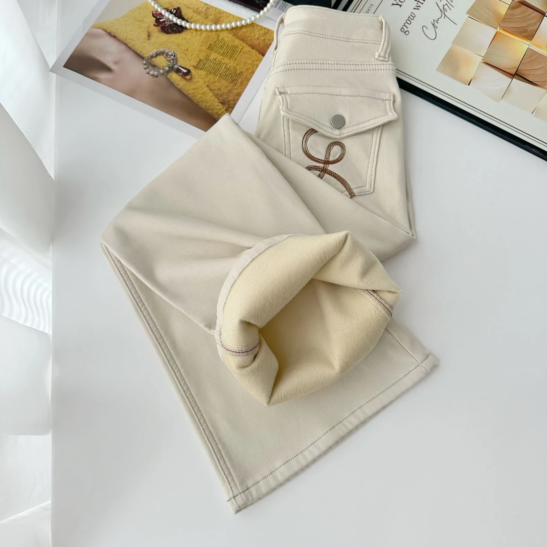 【掌上明珠】显腿长超模裤加绒牛仔裤女设计感休闲不贴腿喇叭裤